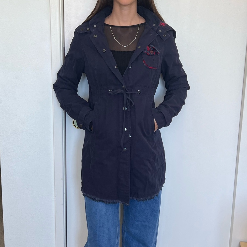 Free People Navy Flannel Hooded Jacket